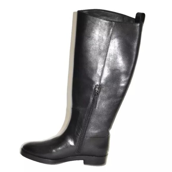 New! Tory Burch The Riding Boot Logo Embossed Black Size 7 W 143822 DD399 - Picture 2 of 7